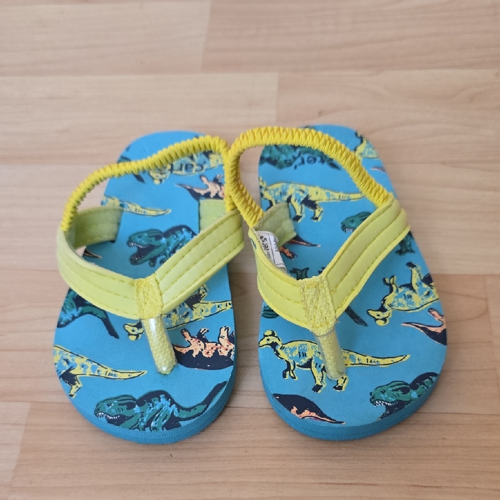 Carter's Jerome Teal Dinosaur Flip-Flop Sandals Kid's Size 5/6